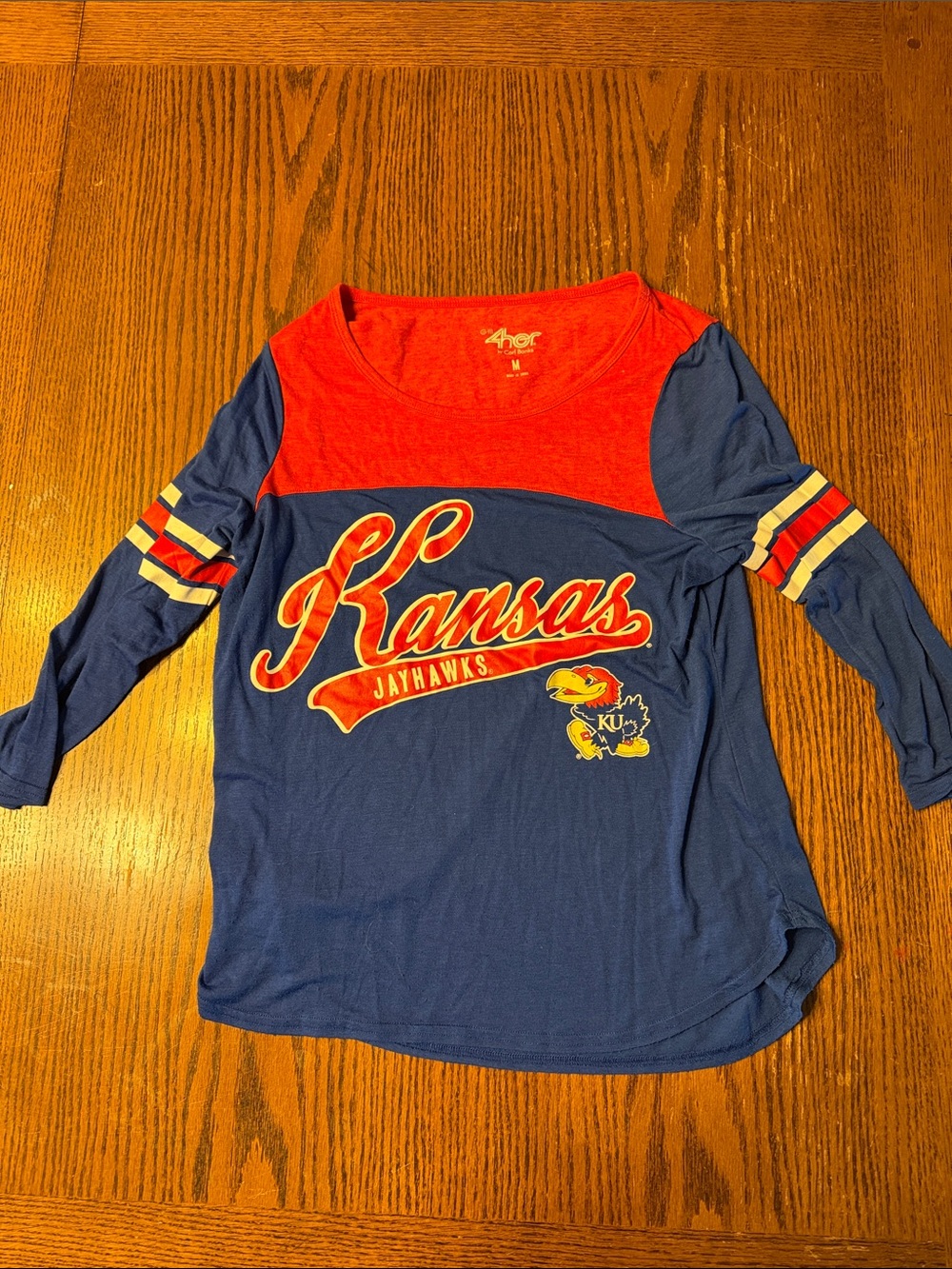 Kansas Jayhawks Women's 3/4 Sleeve Raglan Tee - Red & Blue